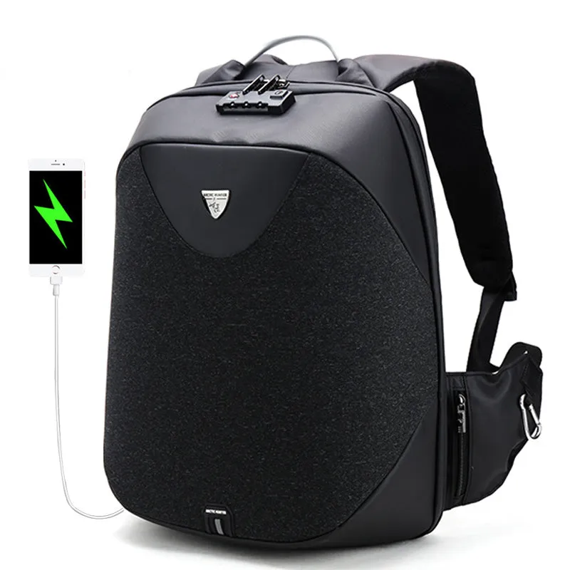 Stylish Anti Theft Travel Backpack with Cable Storage Board USB Charging Port for Men with Water Bottle Holder