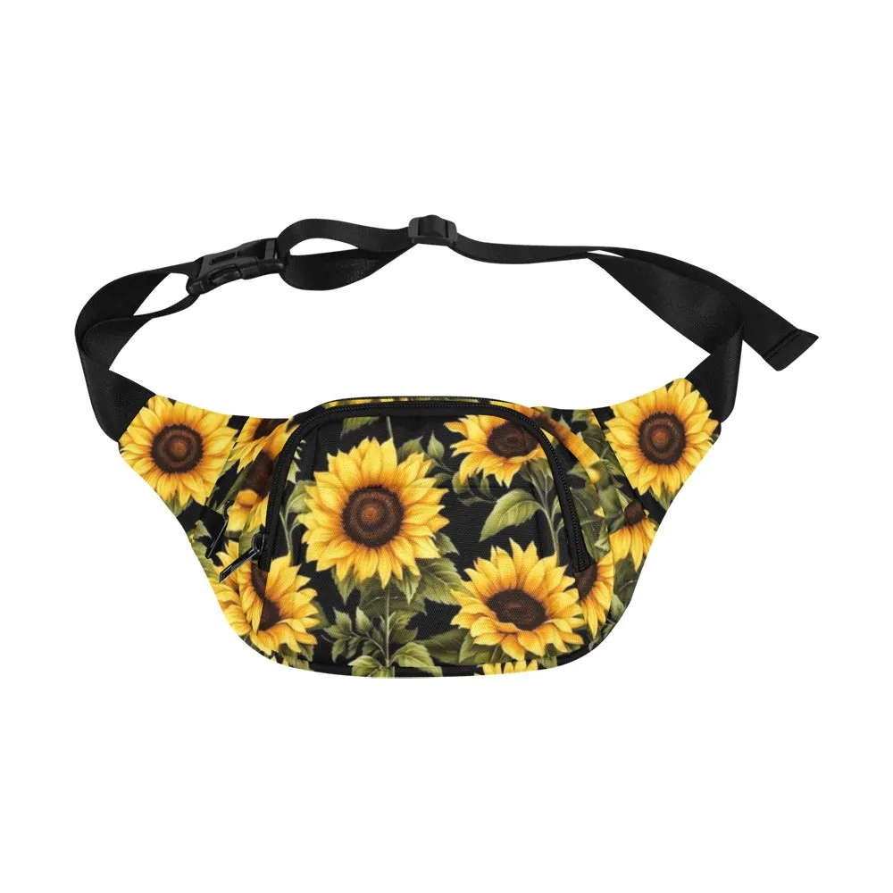 Sunflower Fanny Pack, Floral Flowers Waist Belt Bag Women Men Hip Bum 90s Designer Shoulder Festival Waterproof