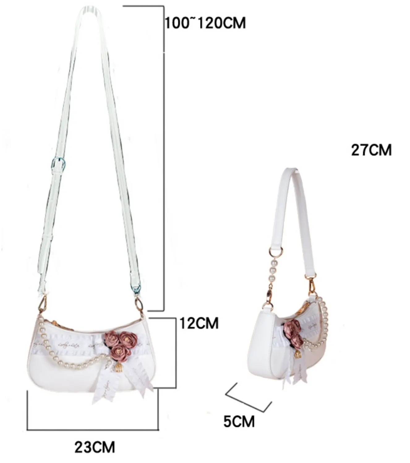 Sweet Heart Dream Rose Flower Shoulder White & Pink Underarm Messenger Bag