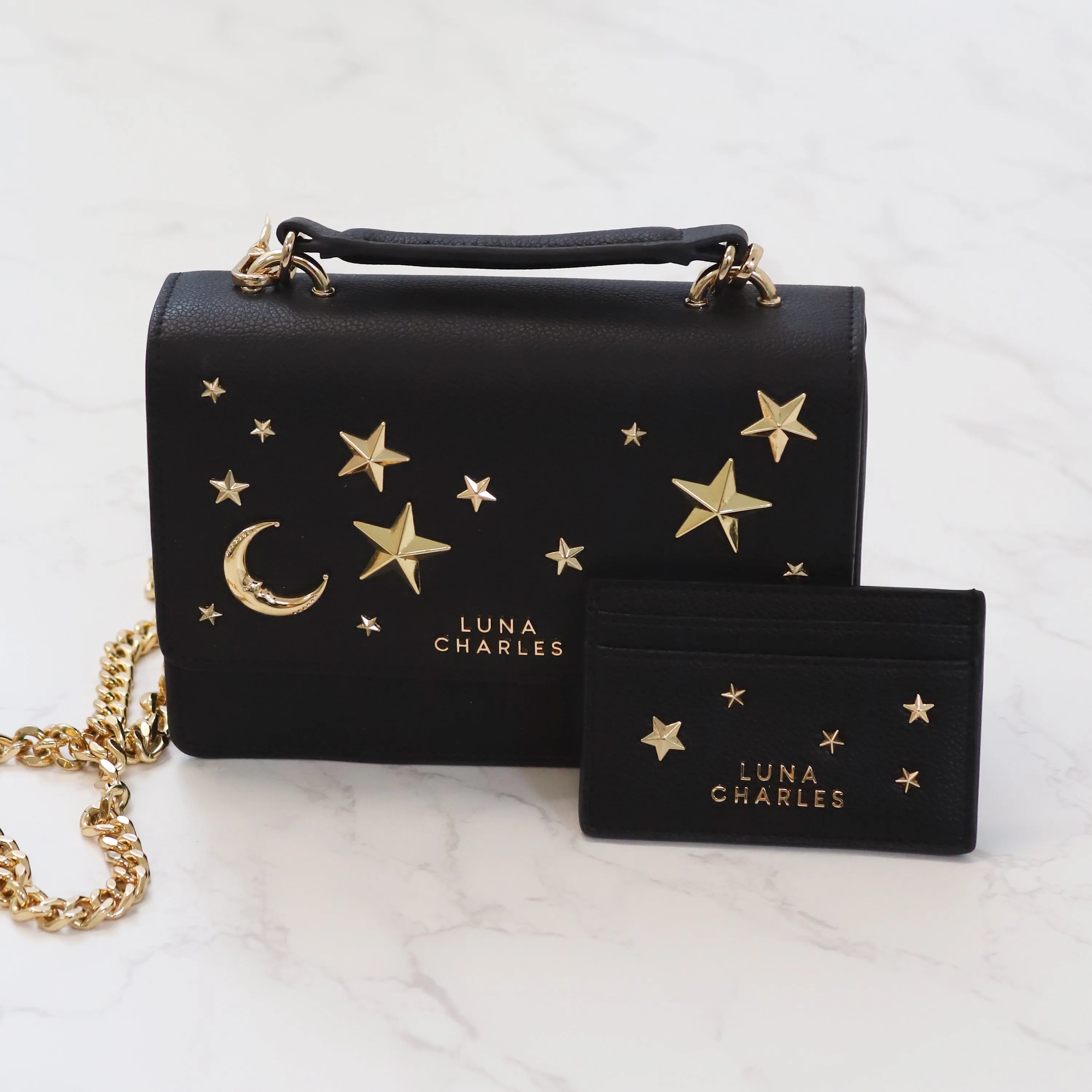 Tala Star Studded Card Holder - Black & Gold