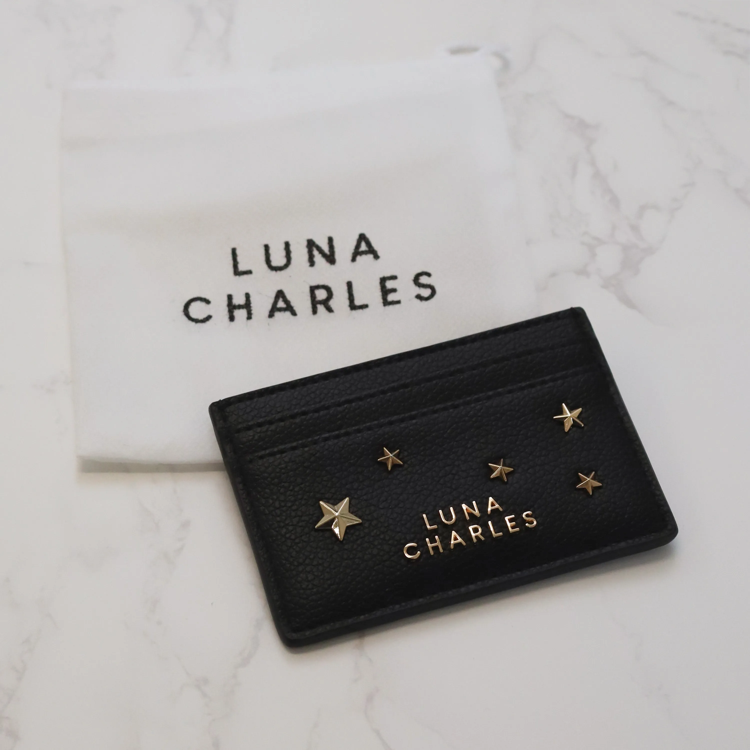 Tala Star Studded Card Holder - Black & Gold