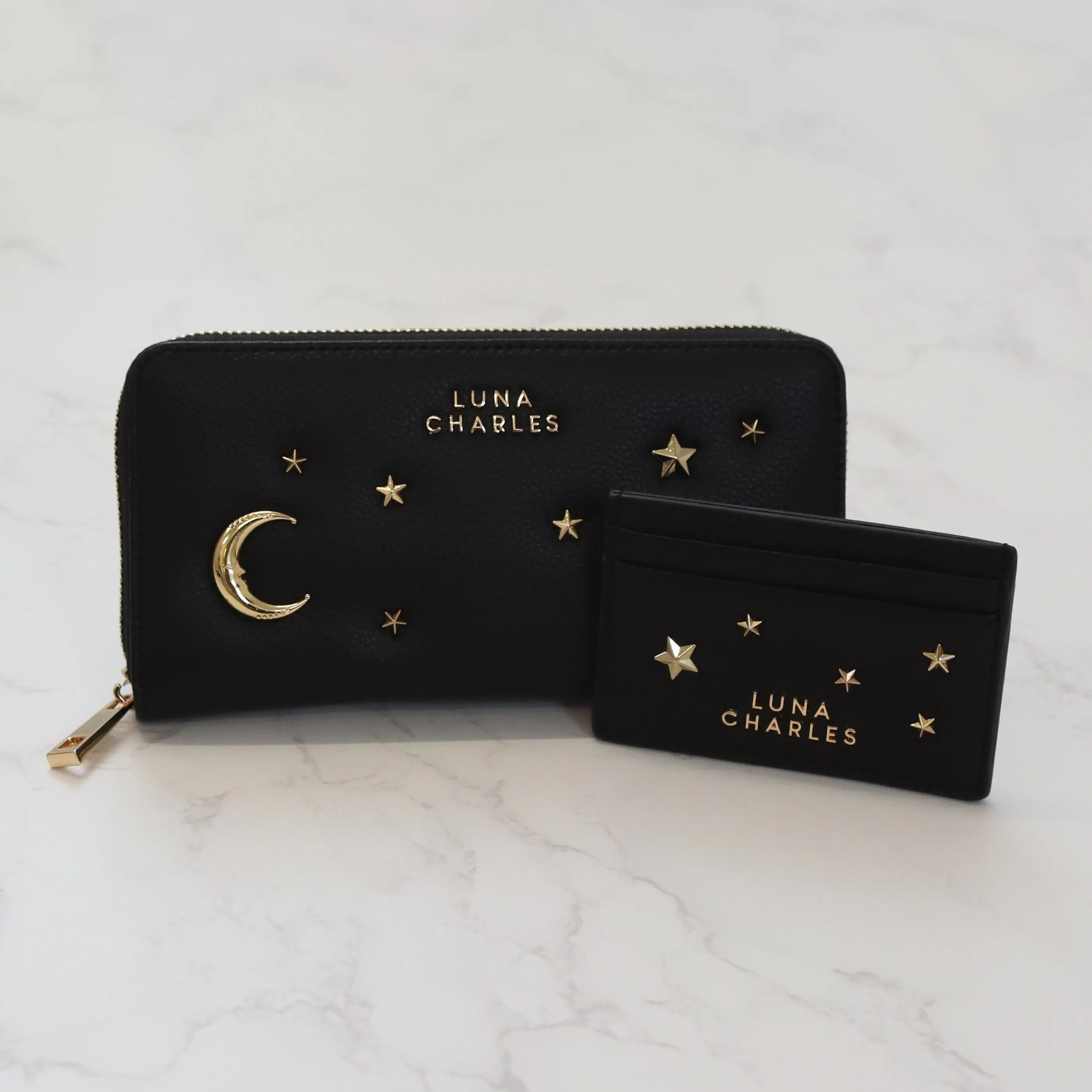 Tala Star Studded Card Holder - Black & Gold