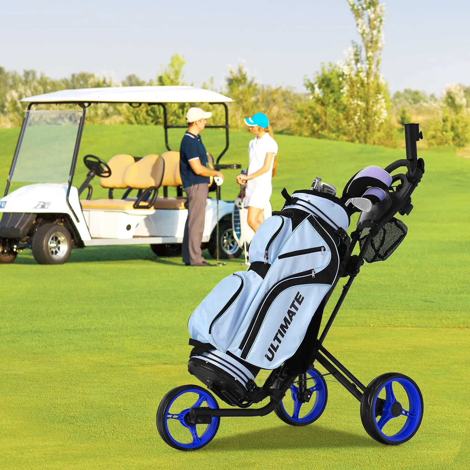 Tangkula Golf Push Pull Cart, Lightweight Aluminum Collapsible 3 Wheels Golf Push Cart