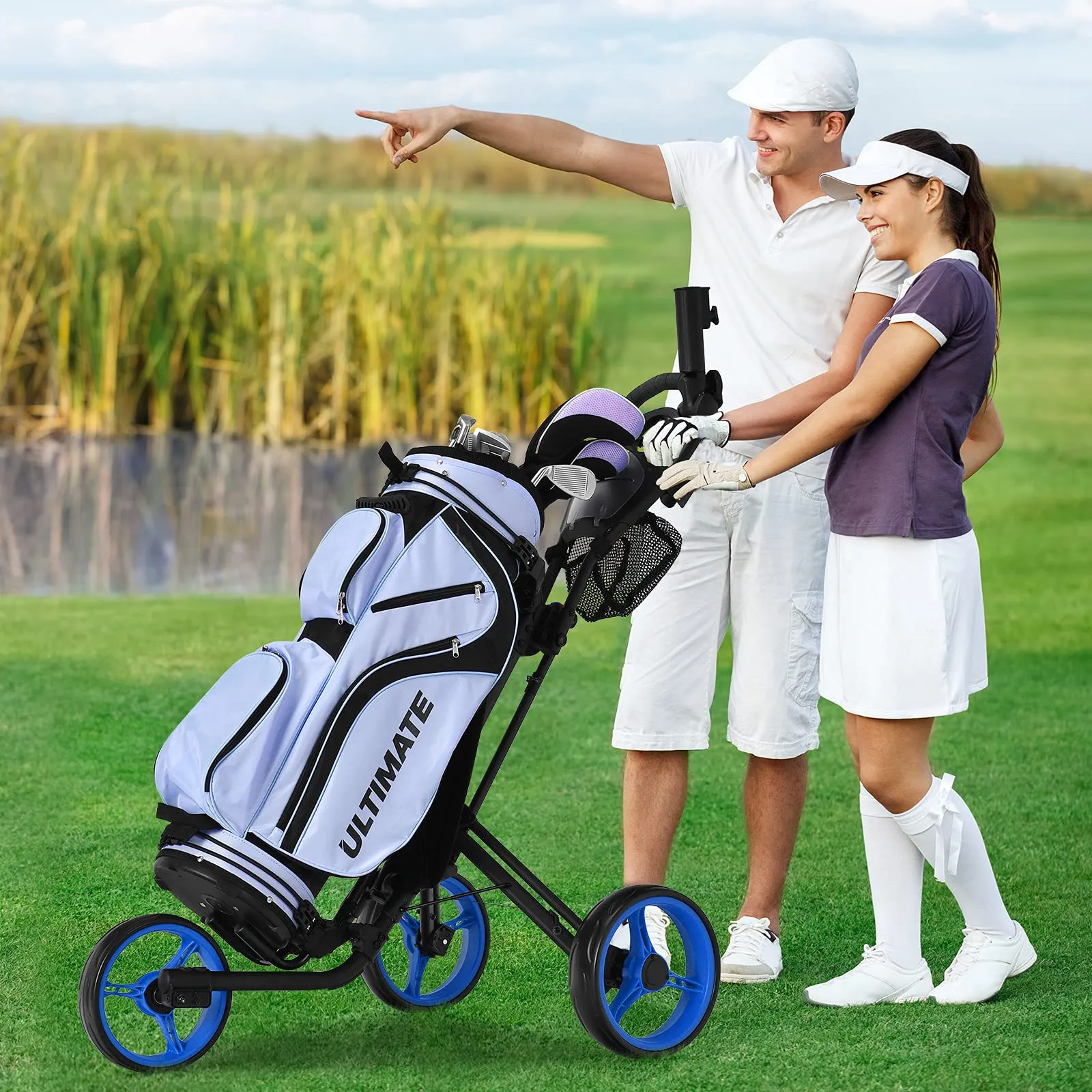 Tangkula Golf Push Pull Cart, Lightweight Aluminum Collapsible 3 Wheels Golf Push Cart