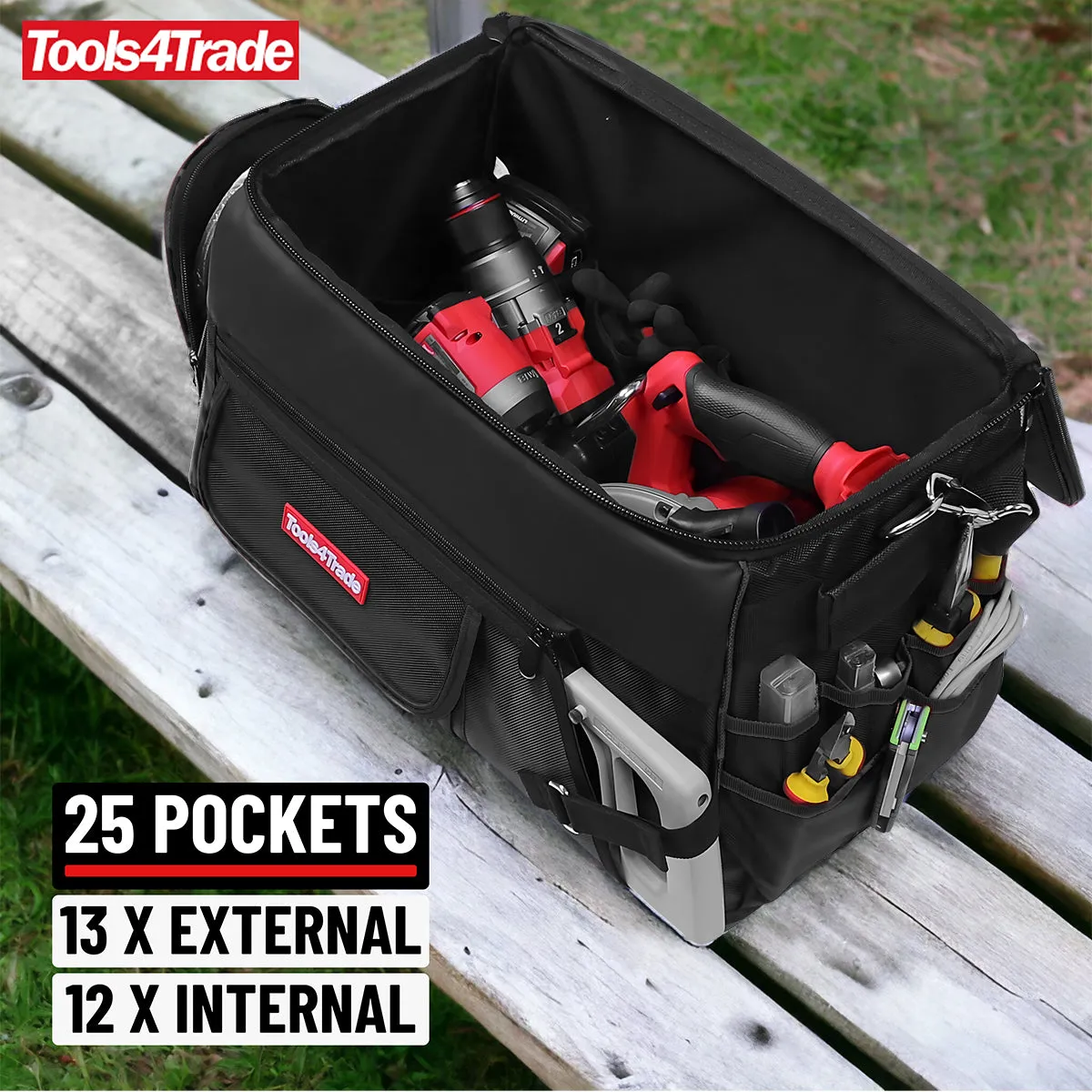 Tools4Trade 20" (50cm) Heavy-Duty Tool Bag with Multi-Pockets & Hard Base - Black