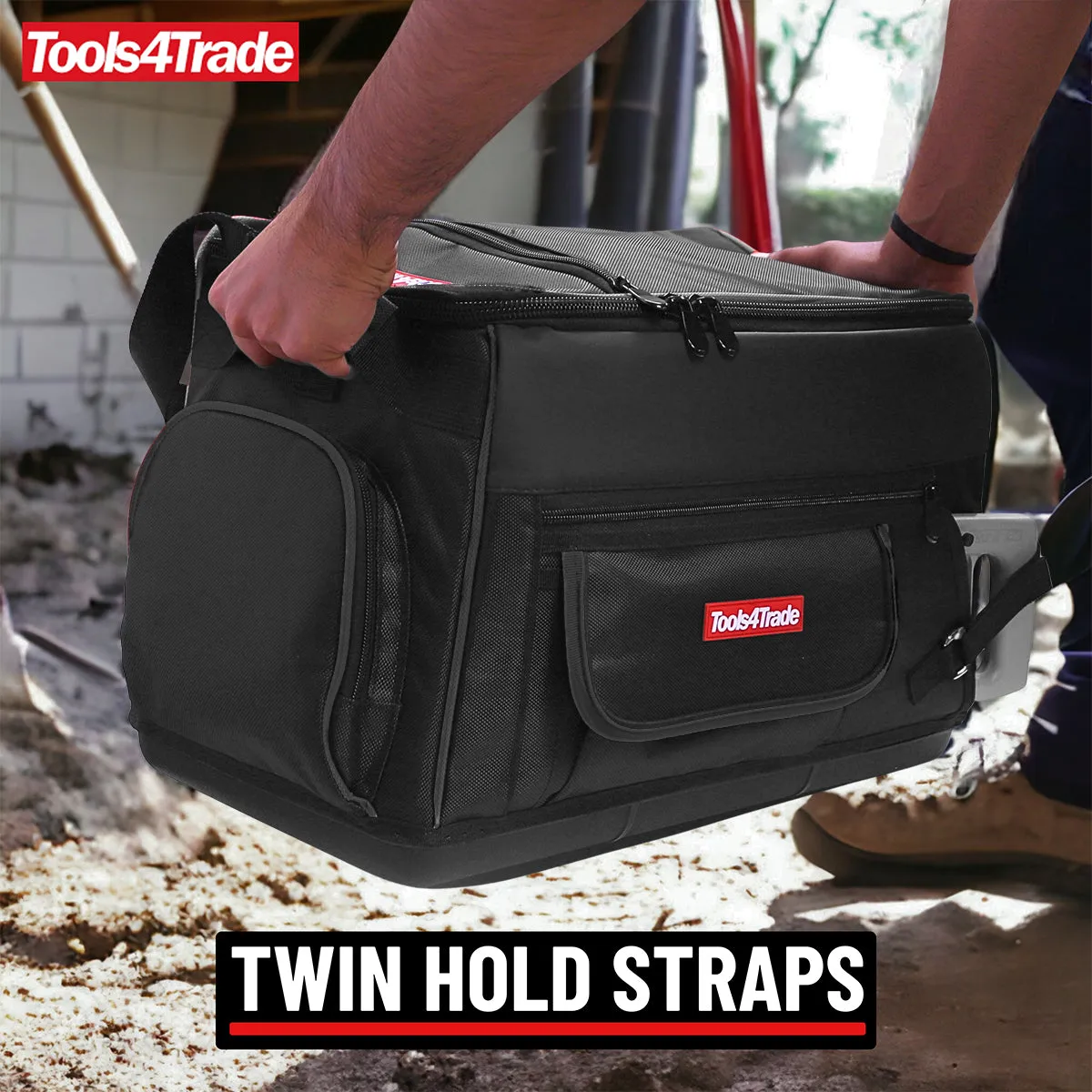 Tools4Trade 20" (50cm) Heavy-Duty Tool Bag with Multi-Pockets & Hard Base - Black