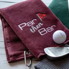 Tri-Fold Golf Towel Embroidered With Par Then Bar Logo