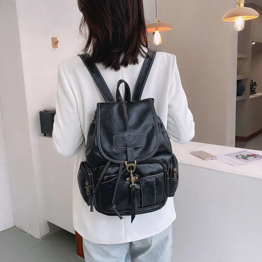 US Fashion Vintage Canvas Backpack Leather Rucksack Knapsack Shoulder Hiking Bag