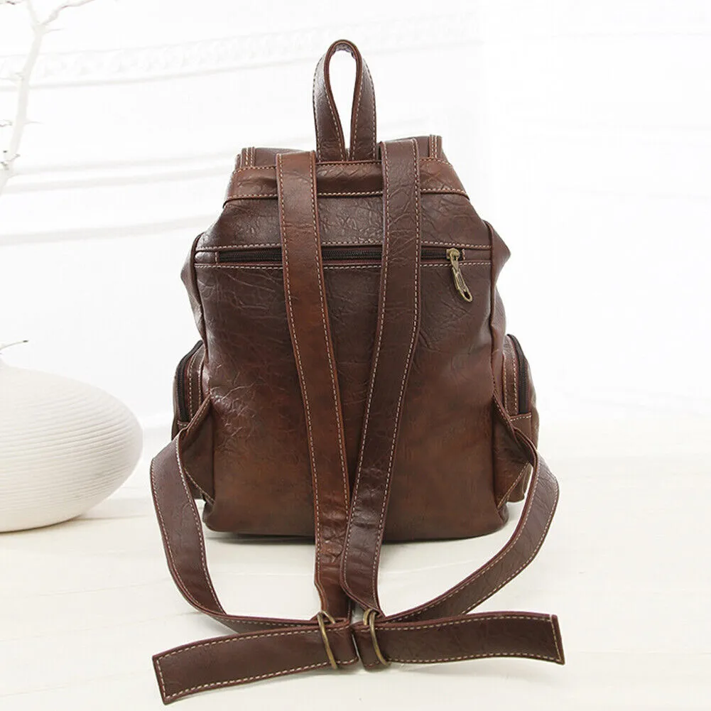 US Fashion Vintage Canvas Backpack Leather Rucksack Knapsack Shoulder Hiking Bag