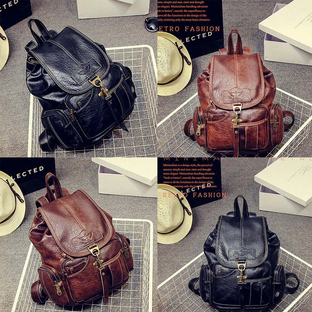 US Fashion Vintage Canvas Backpack Leather Rucksack Knapsack Shoulder Hiking Bag