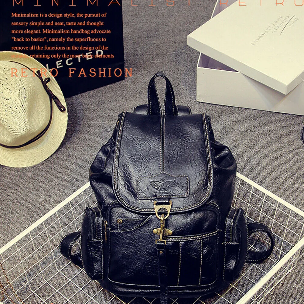 US Fashion Vintage Canvas Backpack Leather Rucksack Knapsack Shoulder Hiking Bag