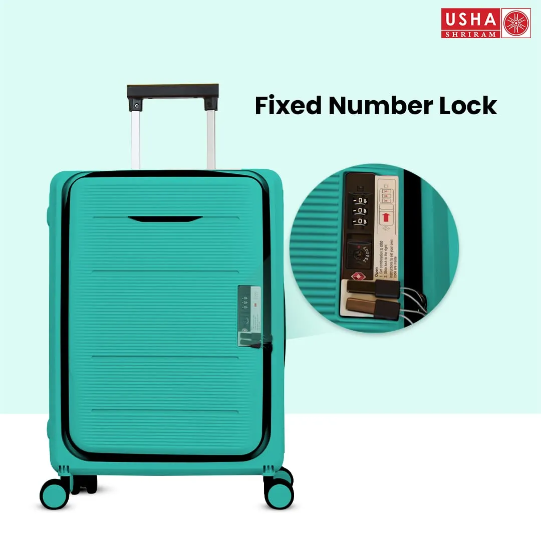 USHA SHRIRAM Check-In Bag (24 inch - 65cm) Collapsible Luggage Bag| Polypropylene Shell | Light mint| Suitcase For Travel | 360 Degree Wheel | Foldable Trolley Bag For Travel | Medium Size Trolley Bag