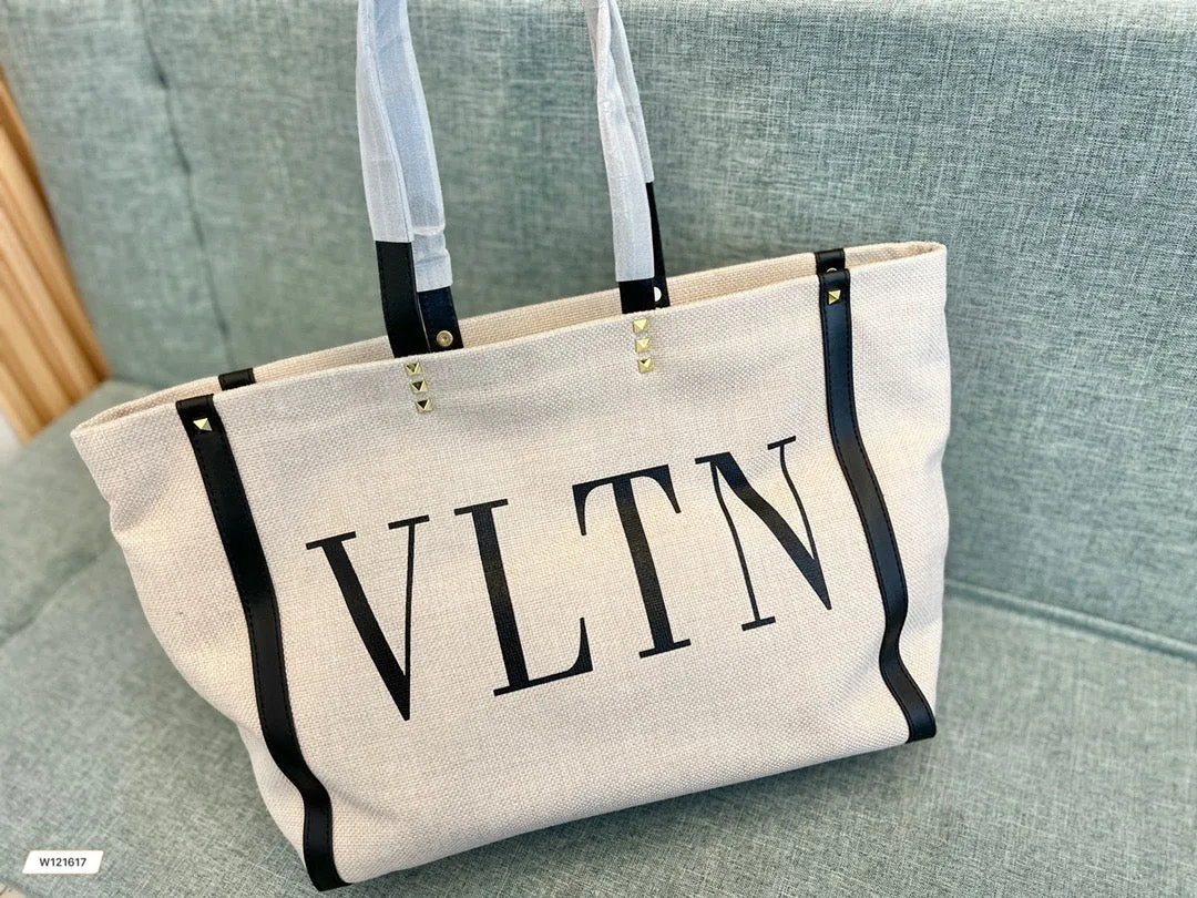 VLTN073 SMALL VLTN PRINT CANVAS TOTE BAG / W14.6xH11xD5.5 in