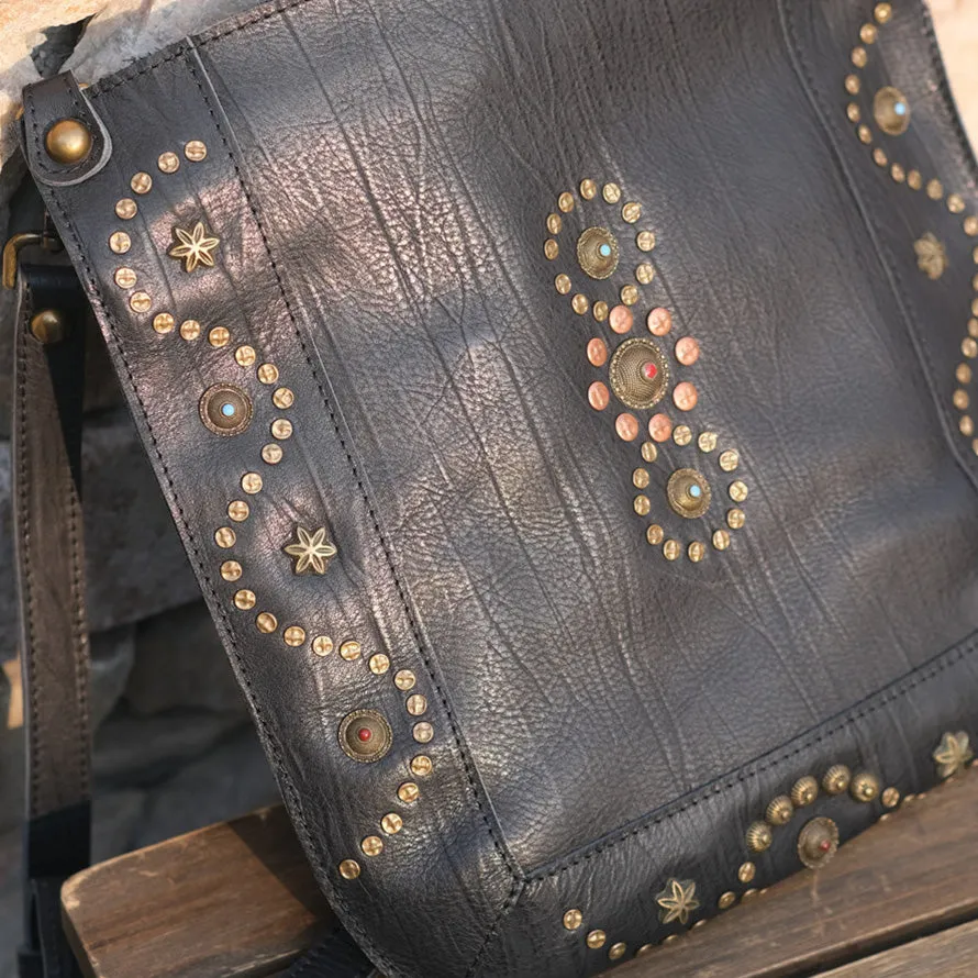 Womens Small Over The Shoulder Purse Rivet Studded Black Crossbody Bags For Women