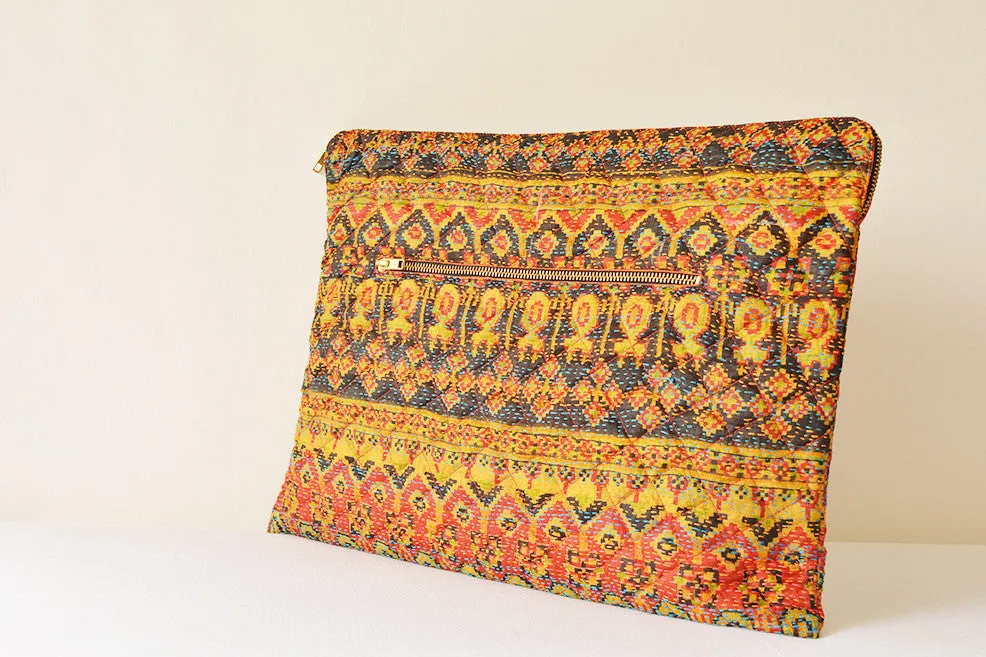 Yellow Vintage Kantha Silk Laptop Sleeve